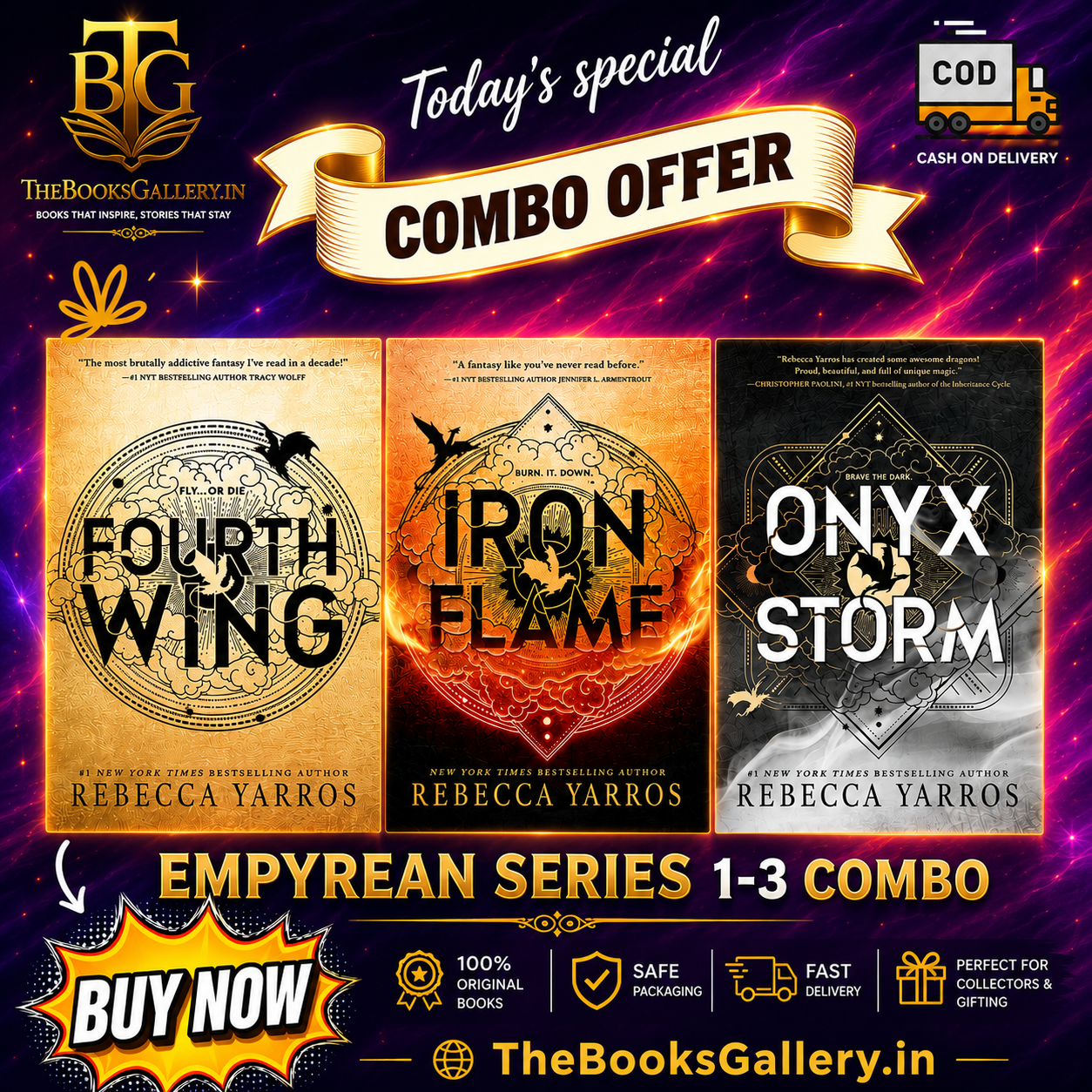 The Empyrean Series (Fourth Wing, Iron Flame & Onyx Storm) by Rebecca Yarros | 3-Book Paperback Combo Set