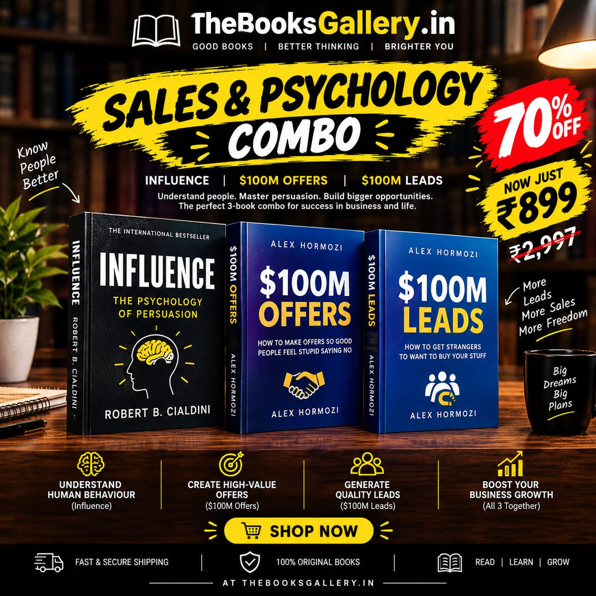 Cover of Sales & Psychology Combo – Influence + $100M Offers + $100M Leads | 3 Books Set | Business, Sales & Marketing