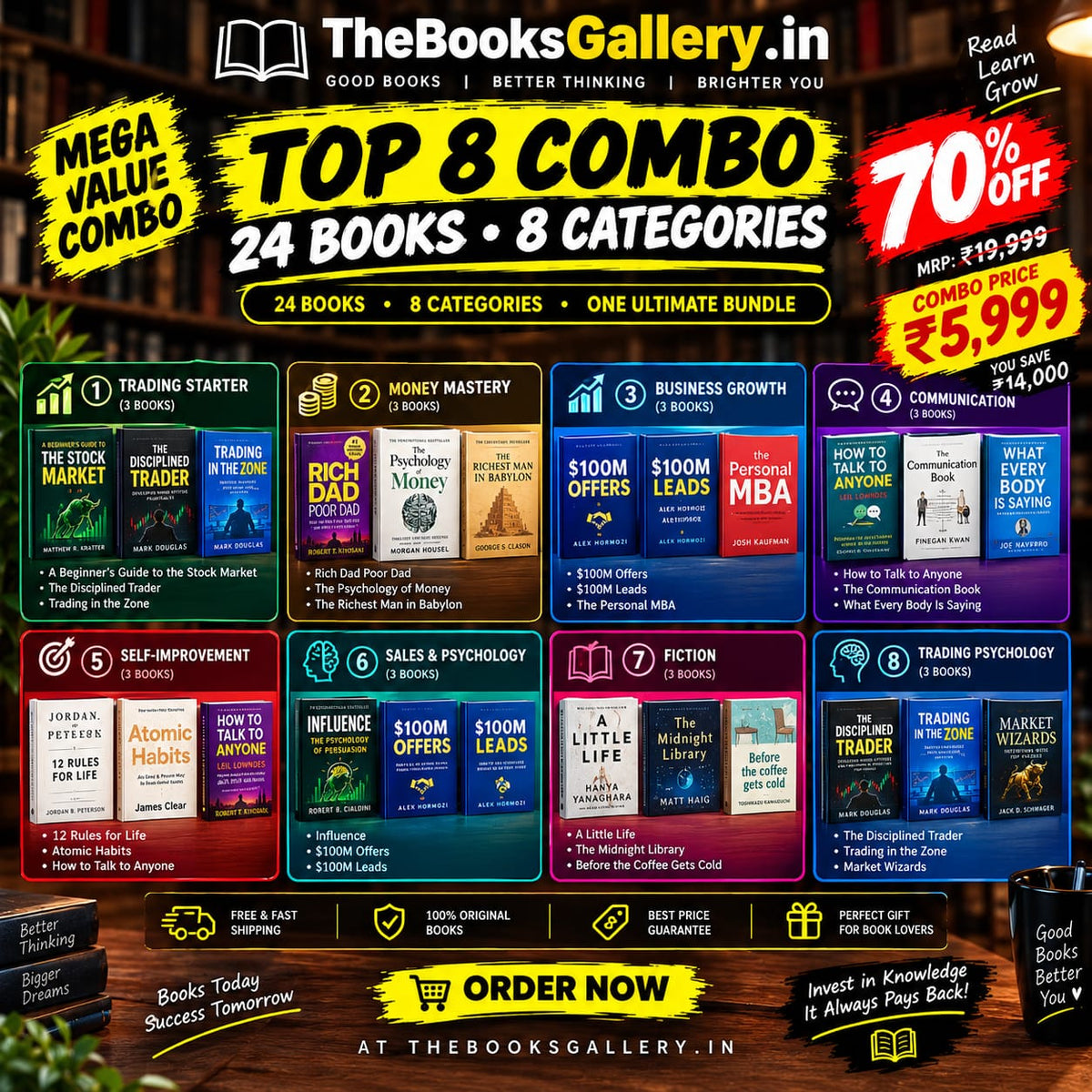 Cover of Top 8 Combo – 24 Books Set | Trading, Money, Business, Communication, Self-Improvement, Sales, Fiction & Trading