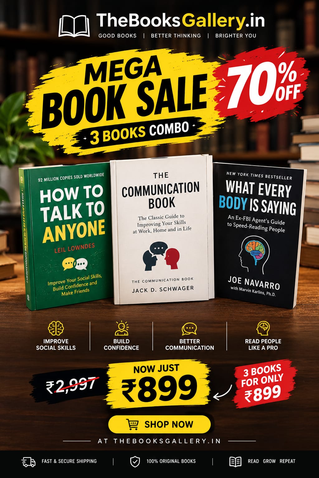 Cover of Communication & Social Skills Combo – How to Talk to Anyone + The Communication Book + What Every BODY Is Saying | 3