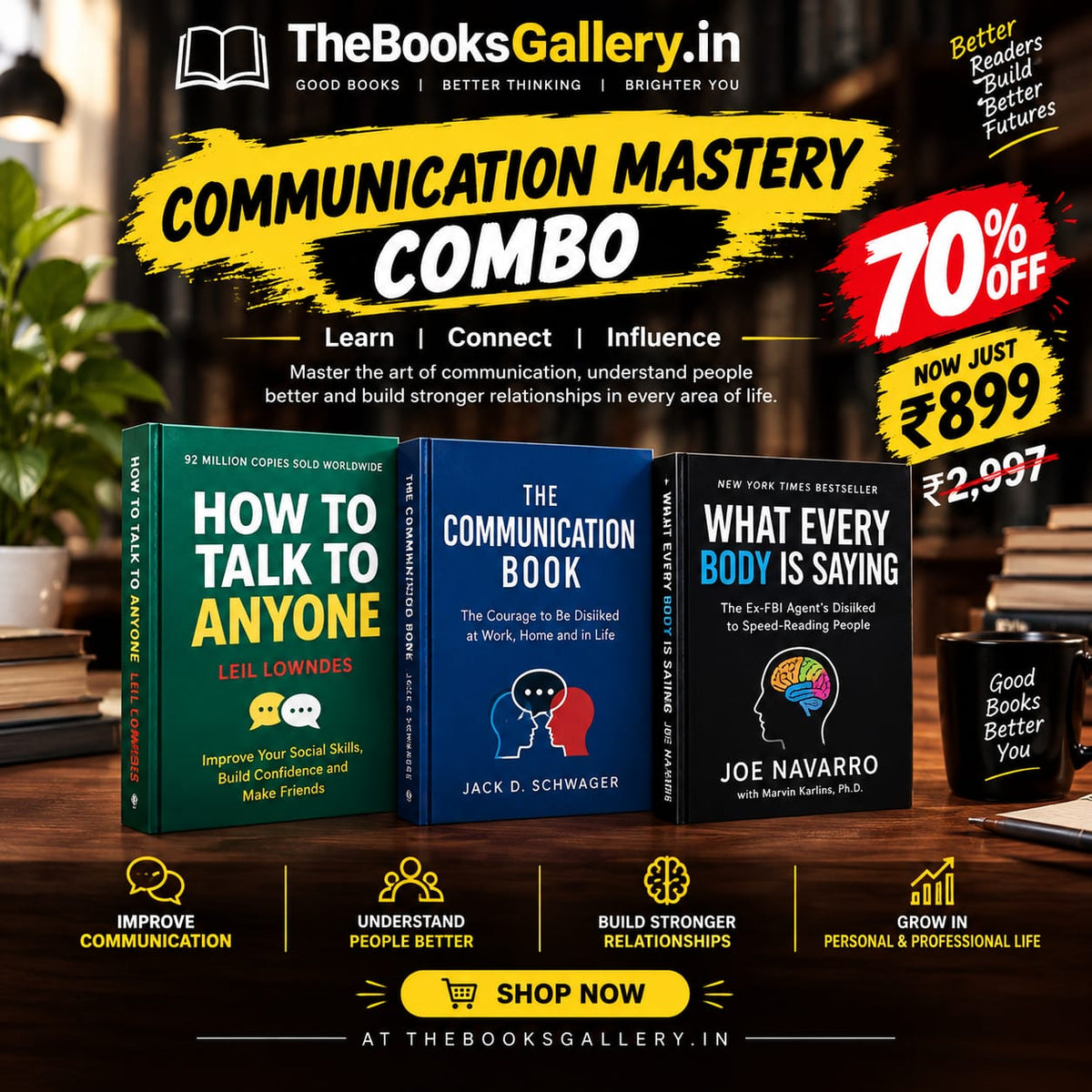 Cover of Communication Mastery Combo – How to Talk to Anyone + The Communication Book + What Every BODY Is Saying | 3 Books