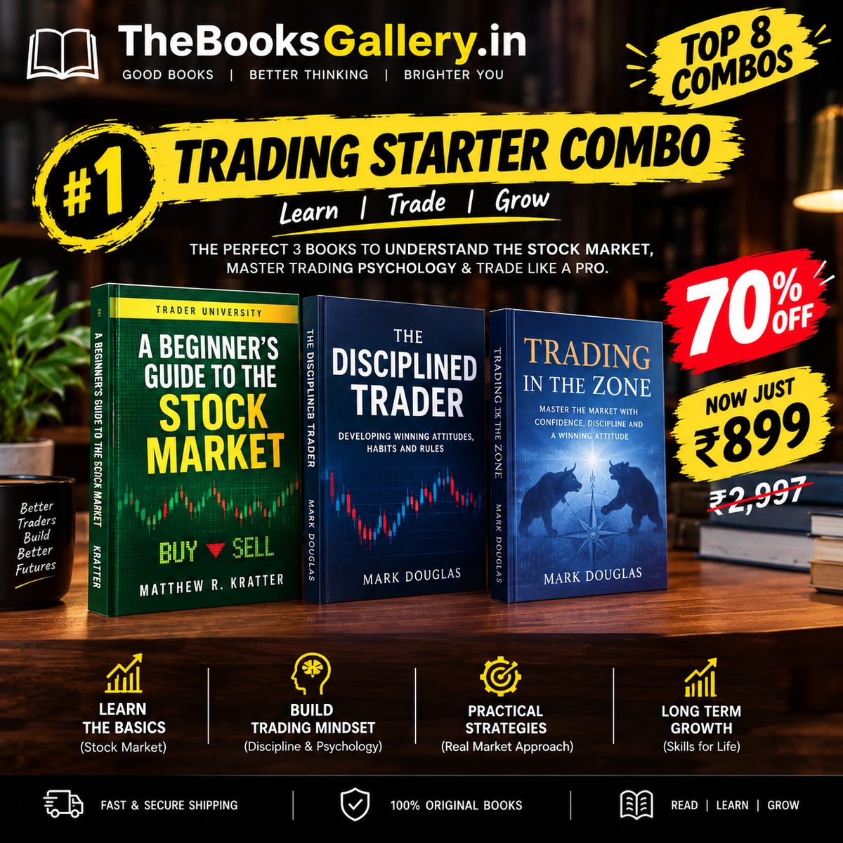 Cover of Trading Starter Combo – 3 Books to Learn Stock Market & Trading Psychology